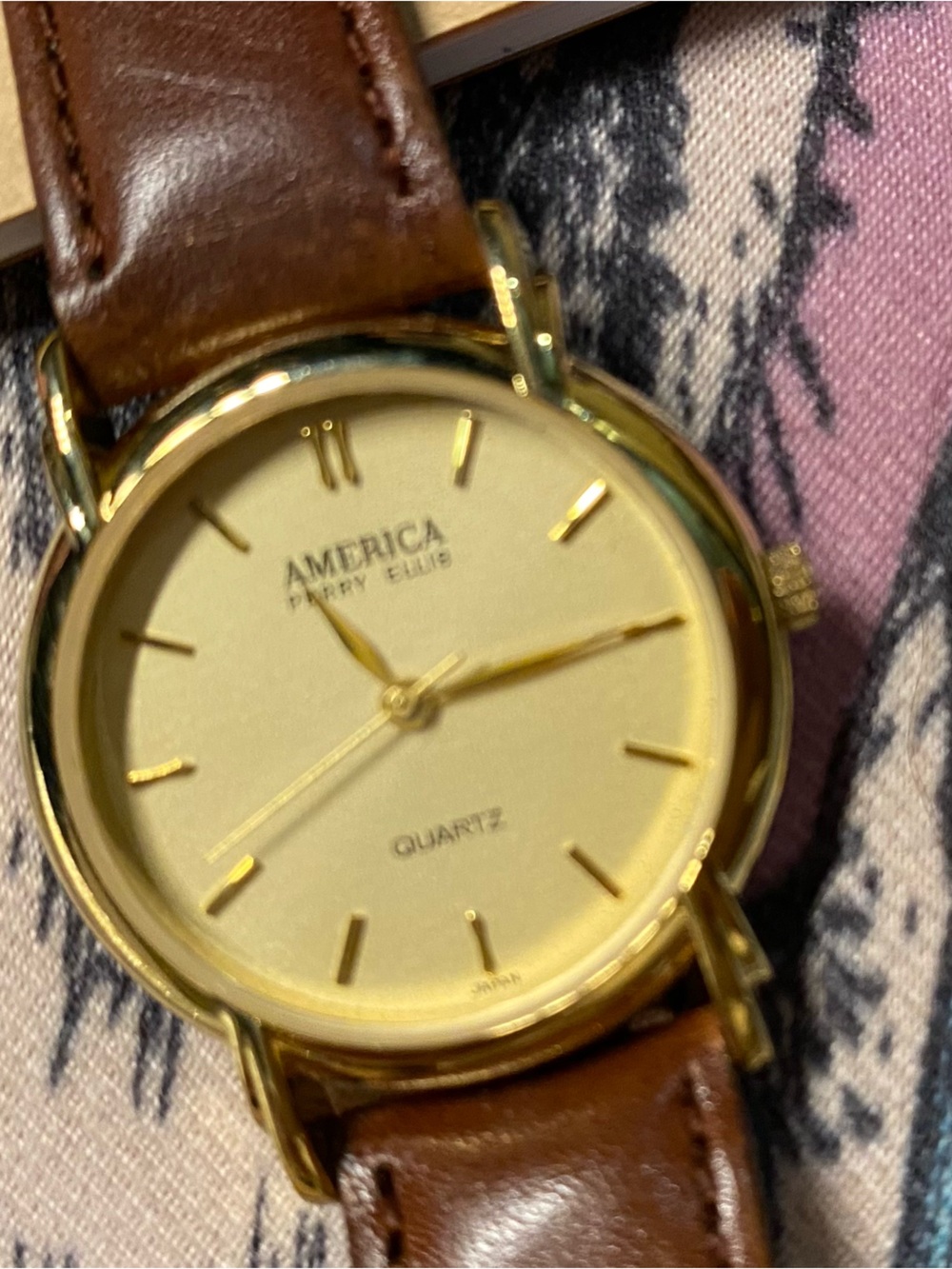 Perry Ellis Men’s Gold Dial Watch with Brown Leather Strap - Picture 2 of 5